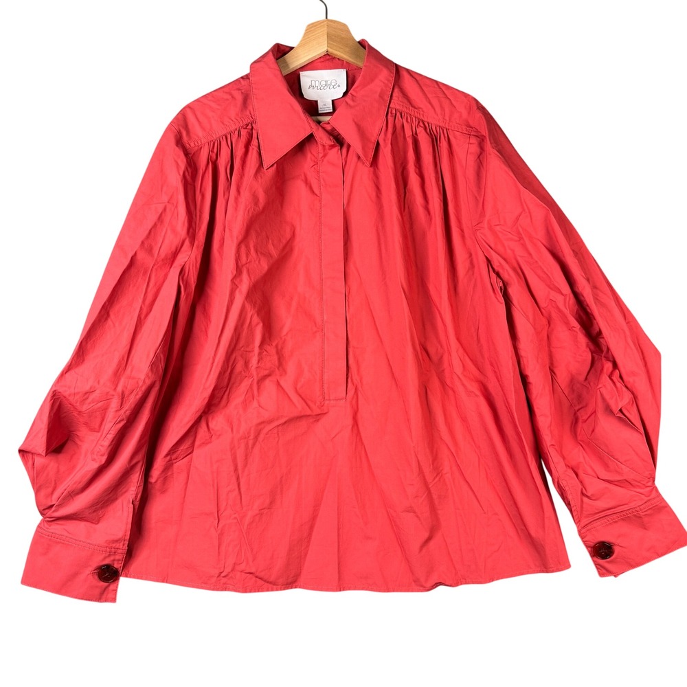 Mare Mare MS3869 Red Cotton Pleated Back Long Sleeve Blouse XL